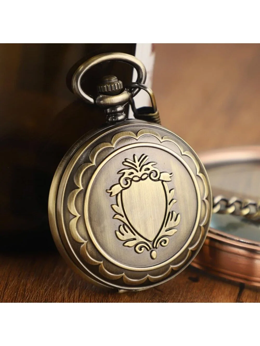 Men's Gold Vintage Style Hollow-Out Round Gear Arabic Mechanical Pocket Watch